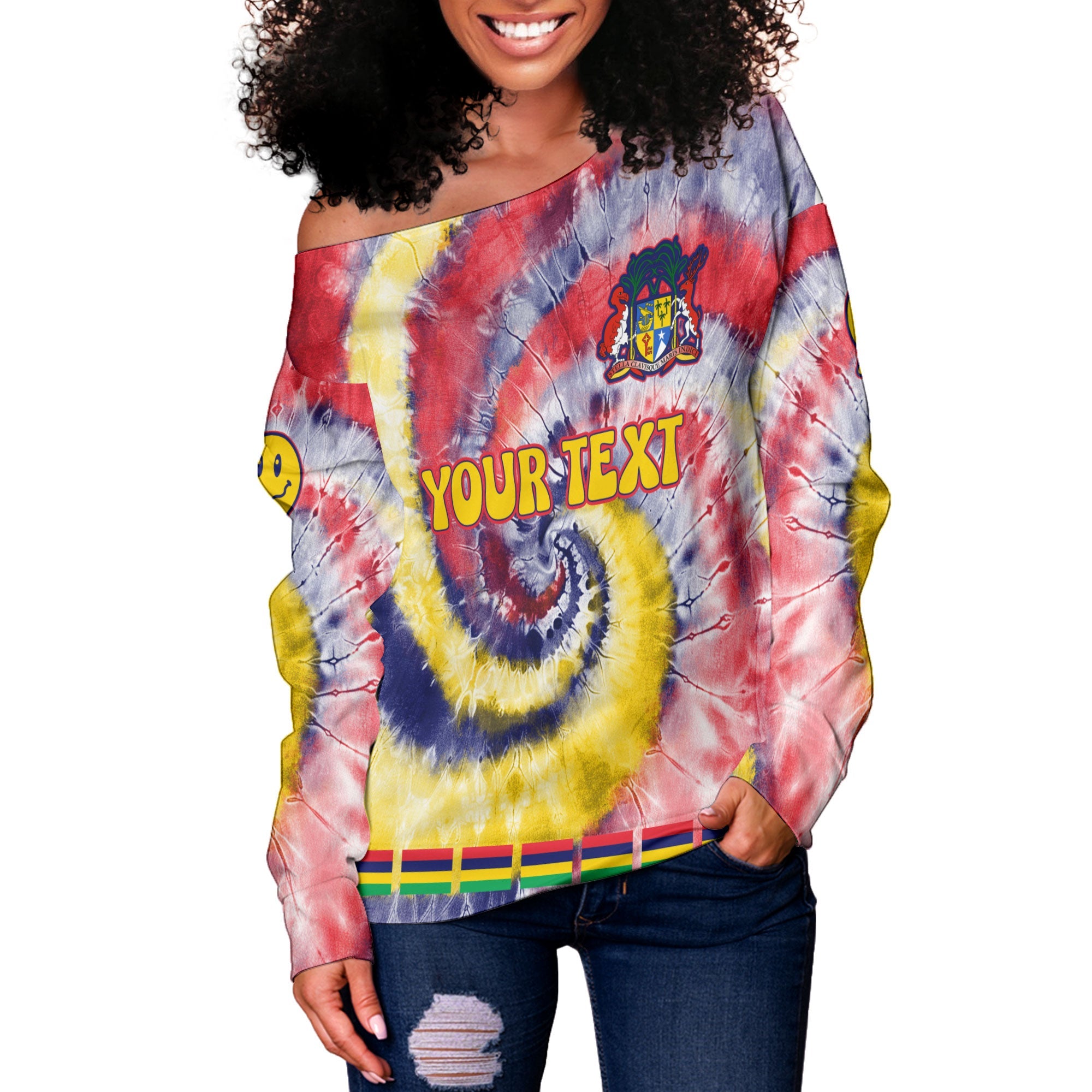 Mauritius Women Off Shoulder Sweatshirt Custom Tie Dye Style 3