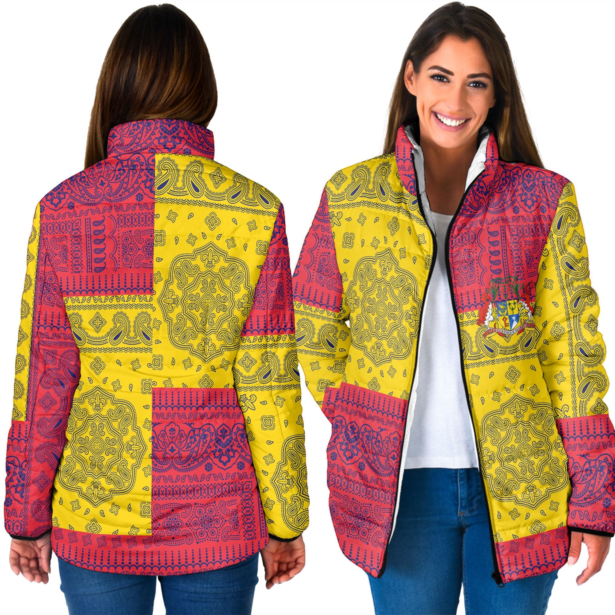 Mauritius Women Padded Jacket Flag And Paisley Basic Style 3