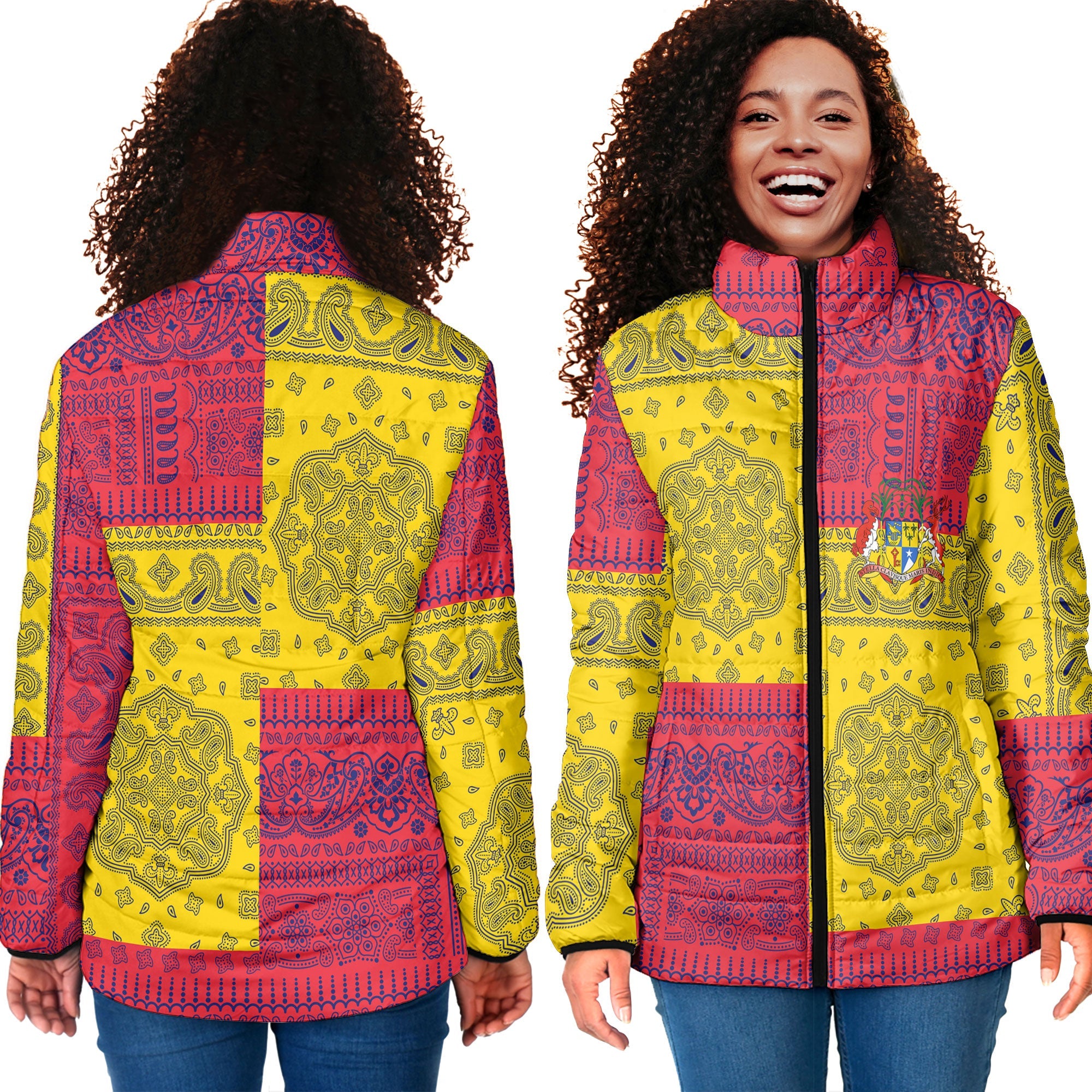 Mauritius Women Padded Jacket Flag And Paisley Basic Style 4