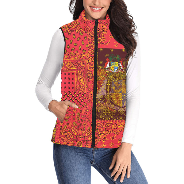 Mauritius Women Padded Jacket Vest Paisley Flag And Skull Style 1