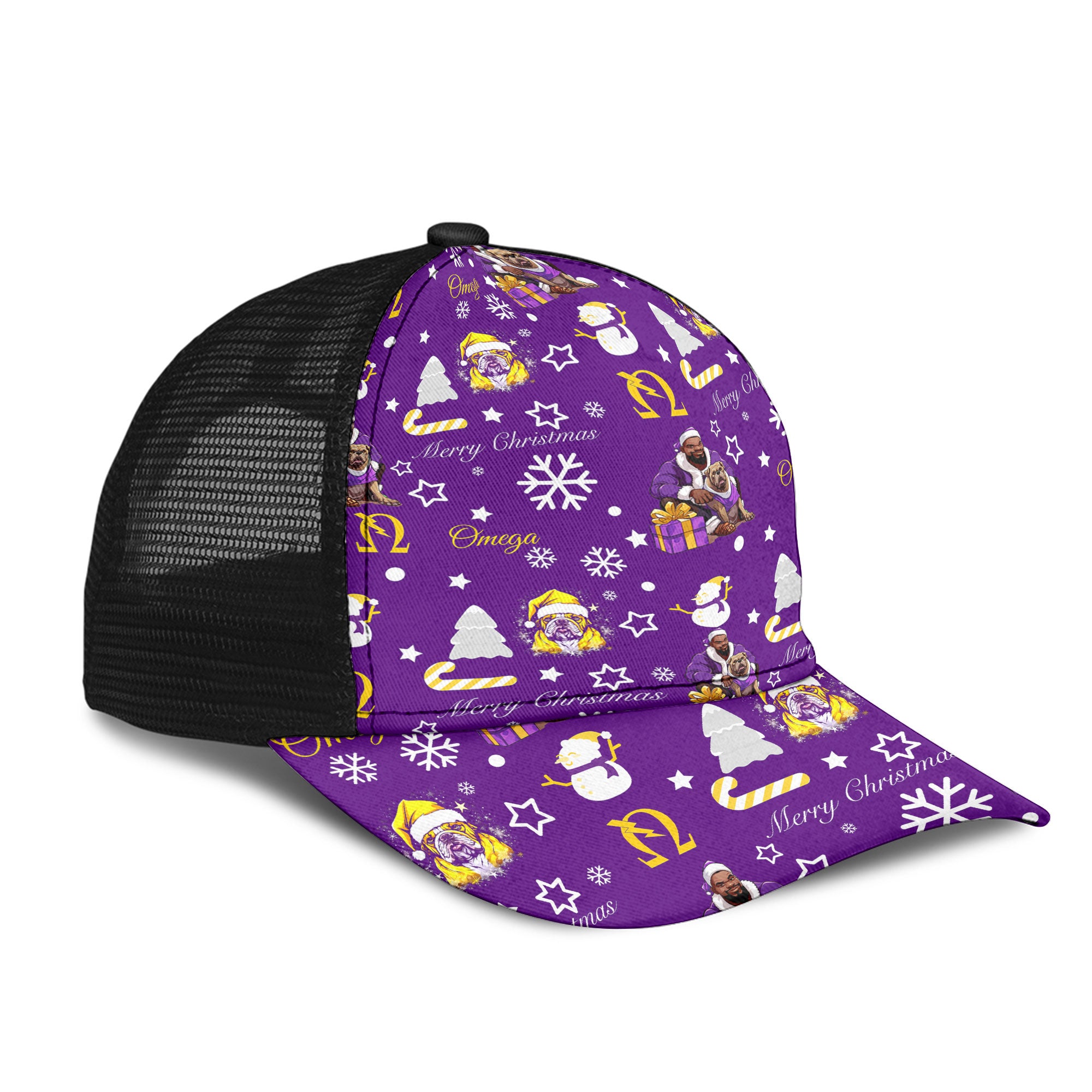 Fraternity Cap - OPP Christmas Mesh Back Cap Bulldog Purple Pattern Style