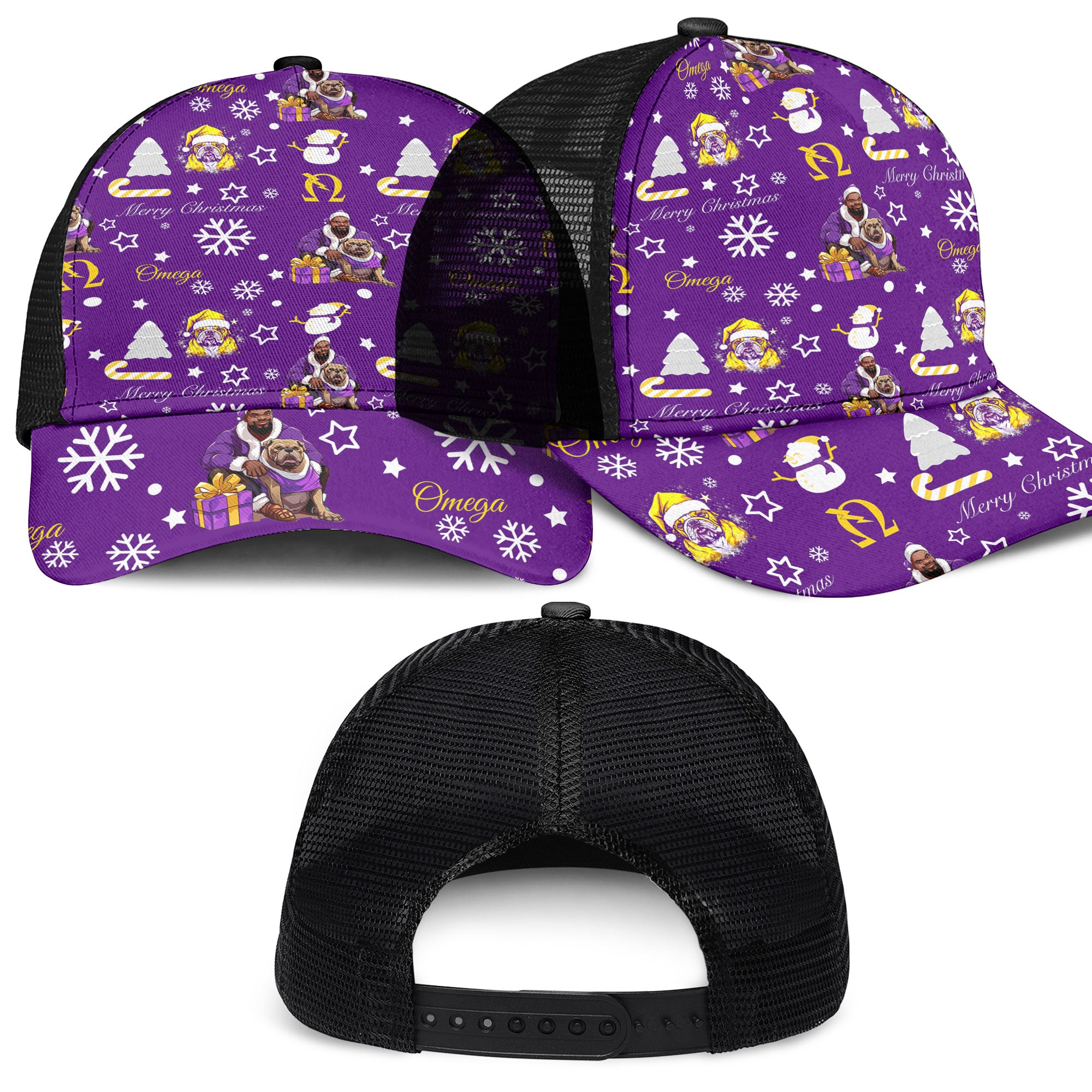 Fraternity Cap - OPP Christmas Mesh Back Cap Bulldog Purple Pattern Style