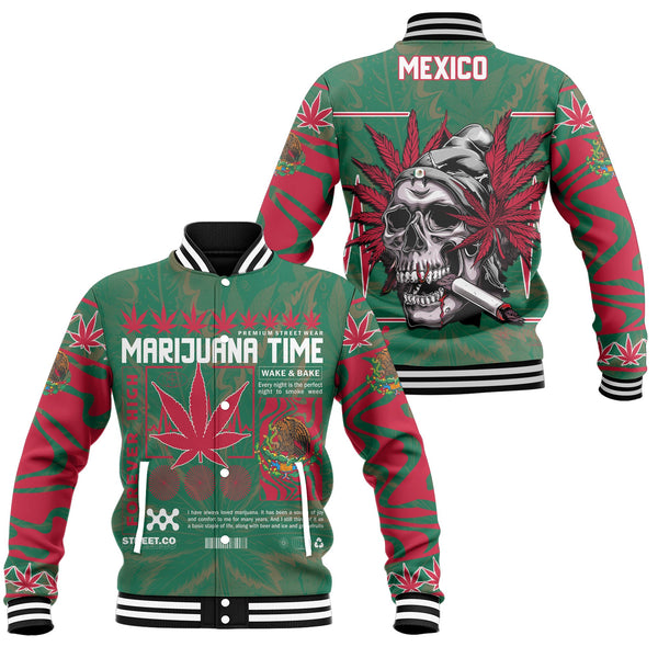 Mexico Baseball Jacket Flag & Coat Of Arms Marijuanas Style