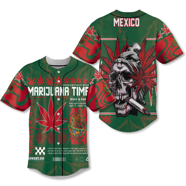 Mexico Baseball Jersey Flag & Coat Of Arms Marijuanas Style