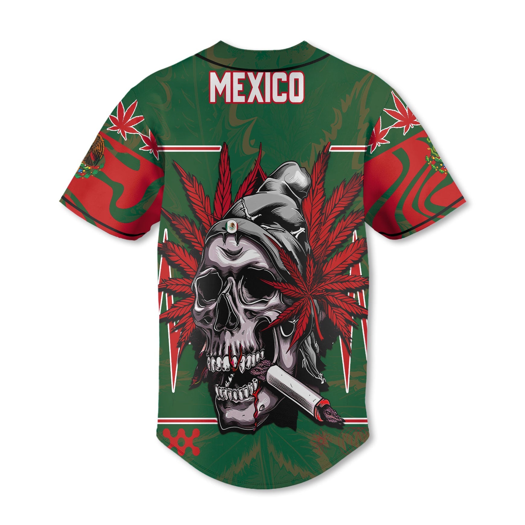 Mexico Baseball Jersey Flag & Coat Of Arms Marijuanas Style