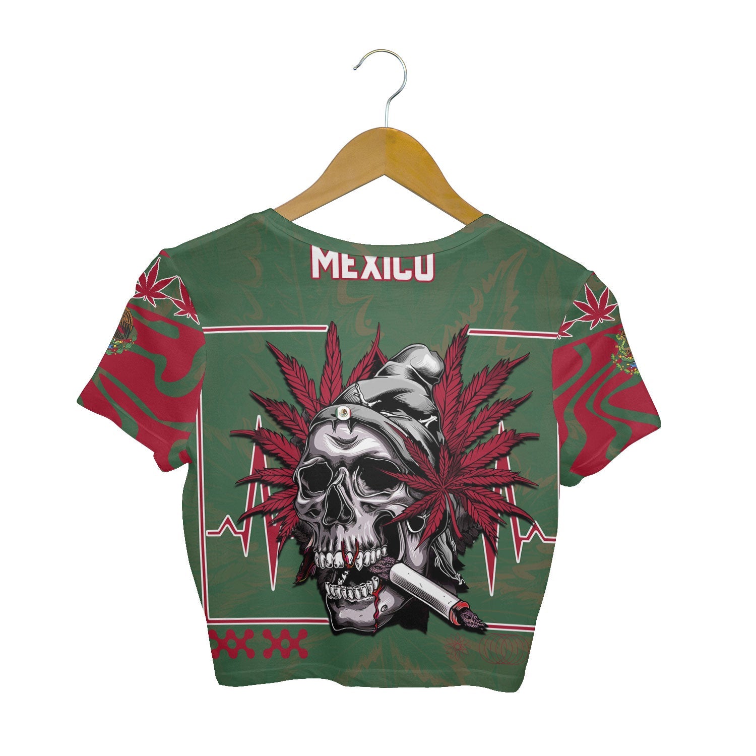 Mexico Crop Top T Shirt Flag & Coat Of Arms Marijuanas Style