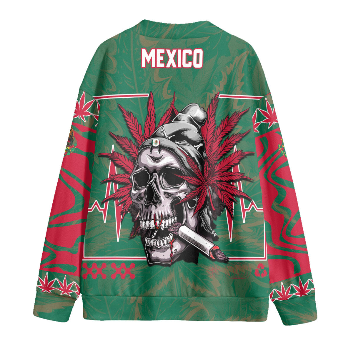 Mexico Fleece Cardigan Flag & Coat Of Arms Marijuanas Style