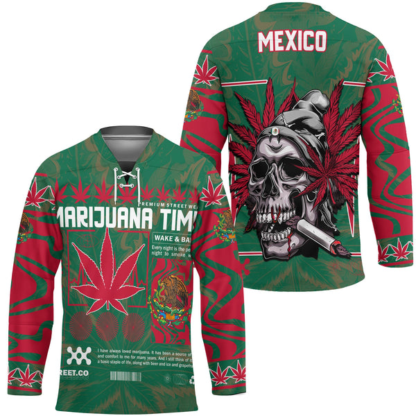 Mexico Hockey Jersey Flag & Coat Of Arms Marijuanas Style