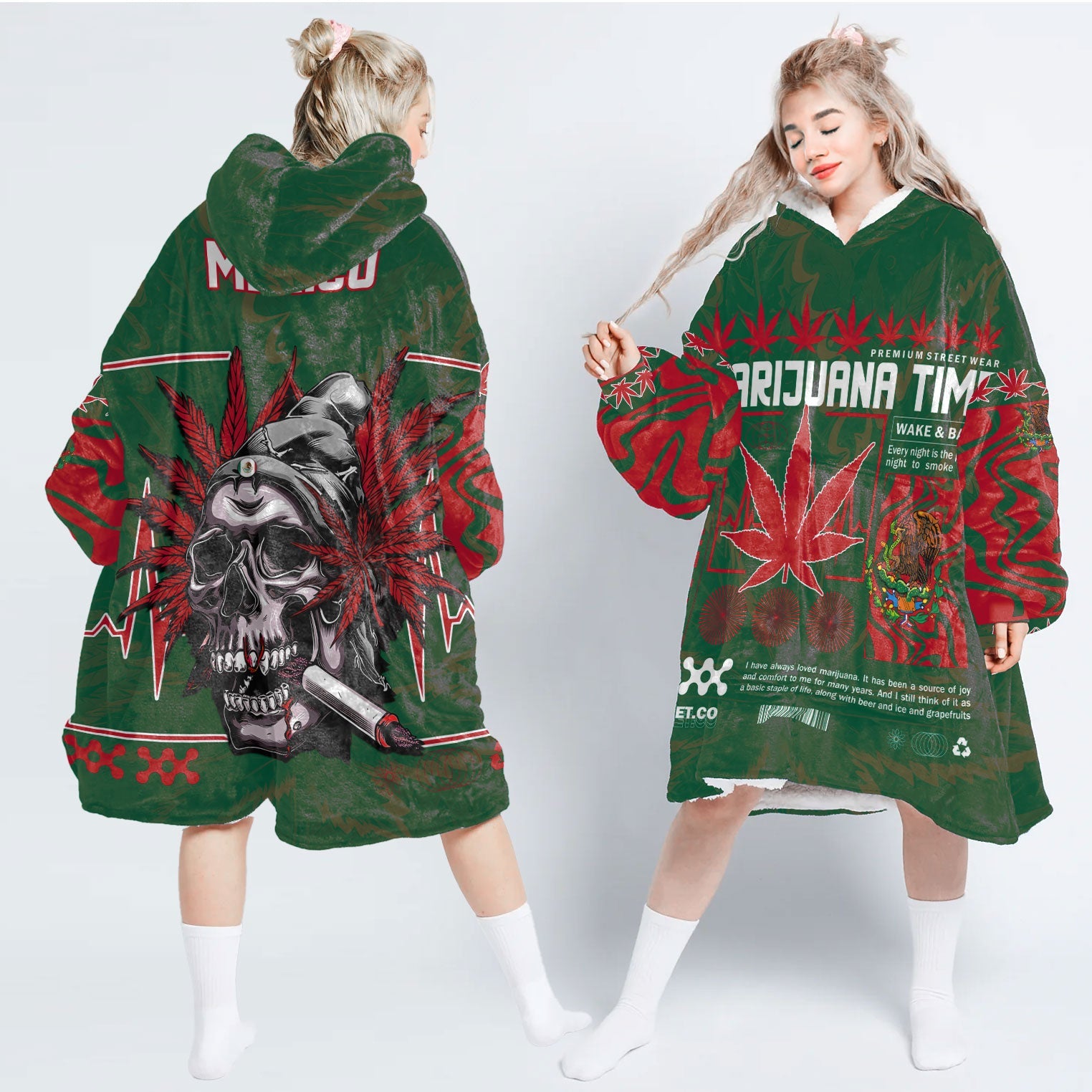 Mexico Snug Hoodie Flag & Coat Of Arms Marijuanas Style