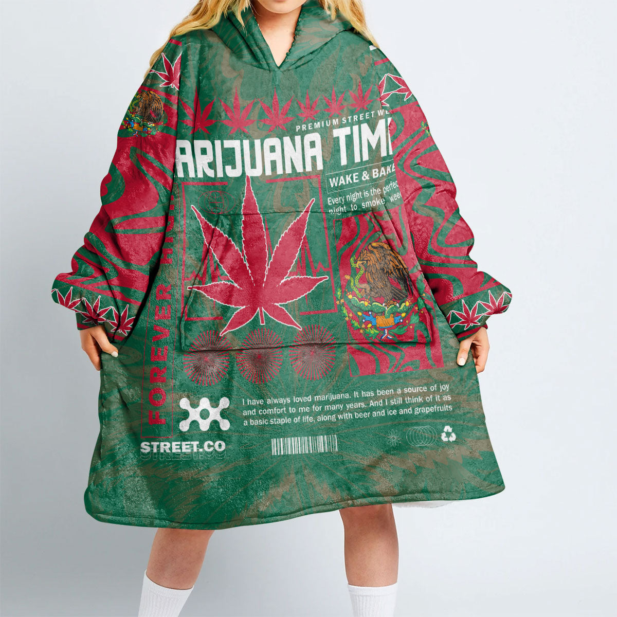 Mexico Snug Hoodie Flag & Coat Of Arms Marijuanas Style