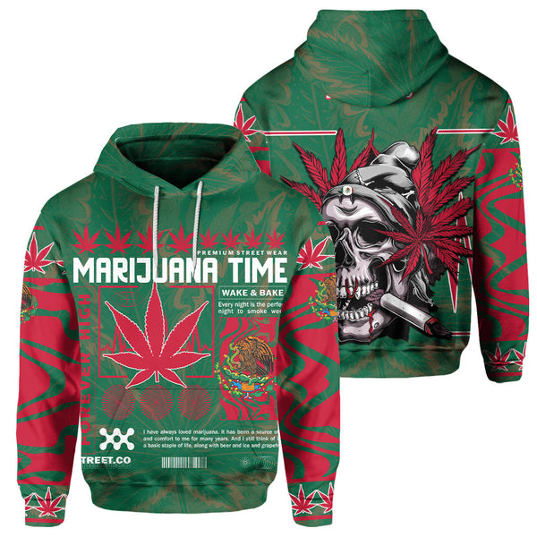 Mexico Hoodie Flag & Coat Of Arms Marijuanas Style