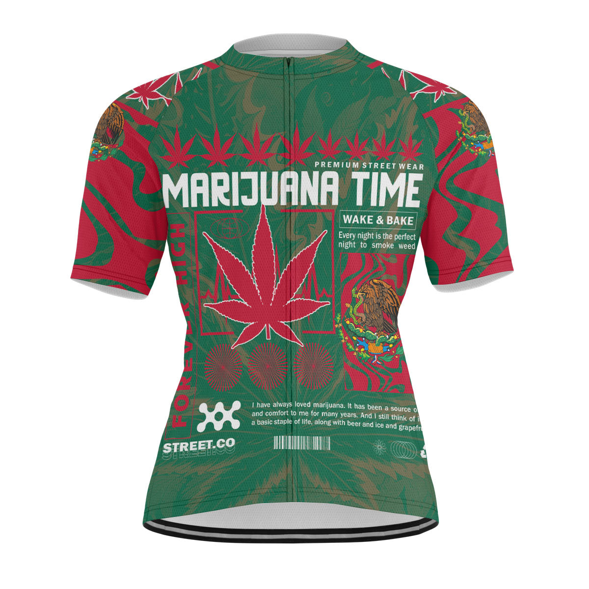 Mexico Men's Cycling Jersey Flag & Coat Of Arms Marijuanas Style