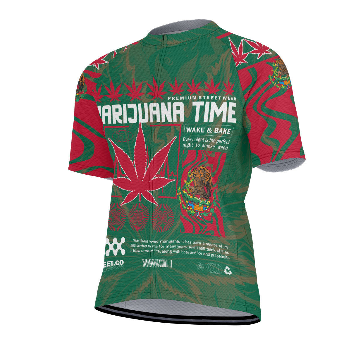 Mexico Men's Cycling Jersey Flag & Coat Of Arms Marijuanas Style