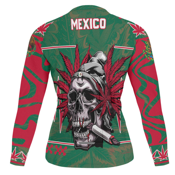 Mexico Men's Cycling Jersey Long Sleeve Flag & Coat Of Arms Marijuanas Style