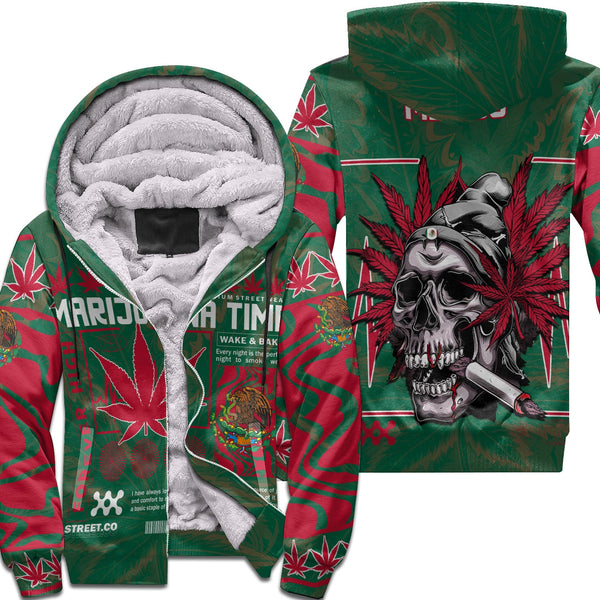 Mexico Sherpa Hoodie Flag & Coat Of Arms Marijuanas Style