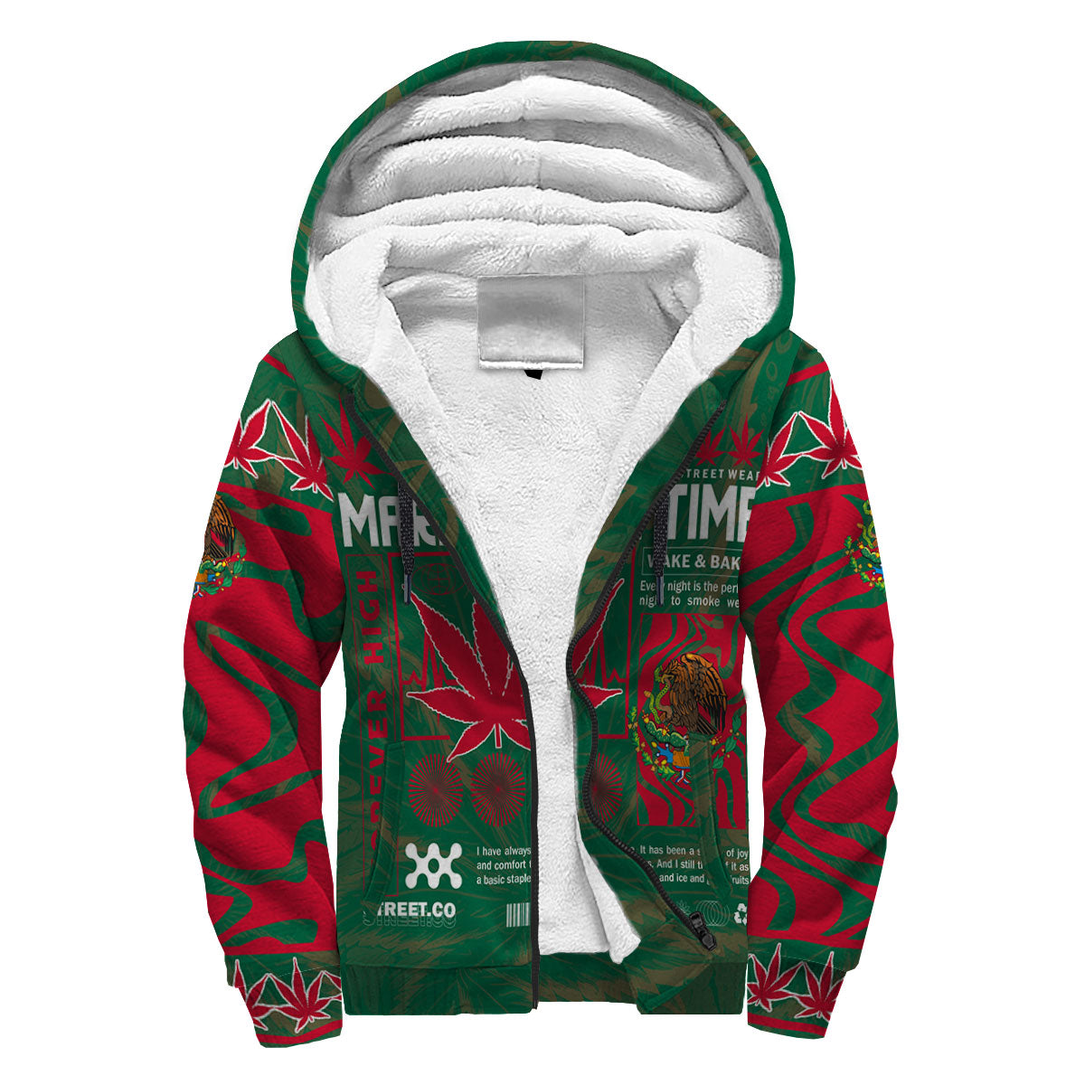 Mexico Sherpa Hoodie Flag & Coat Of Arms Marijuanas Style