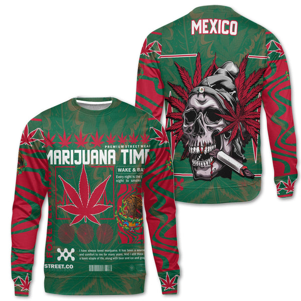 Mexico Sweatshirt Flag & Coat Of Arms Marijuanas Style