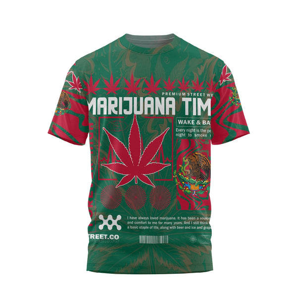 Mexico T Shirt Flag & Coat Of Arms Marijuanas Style