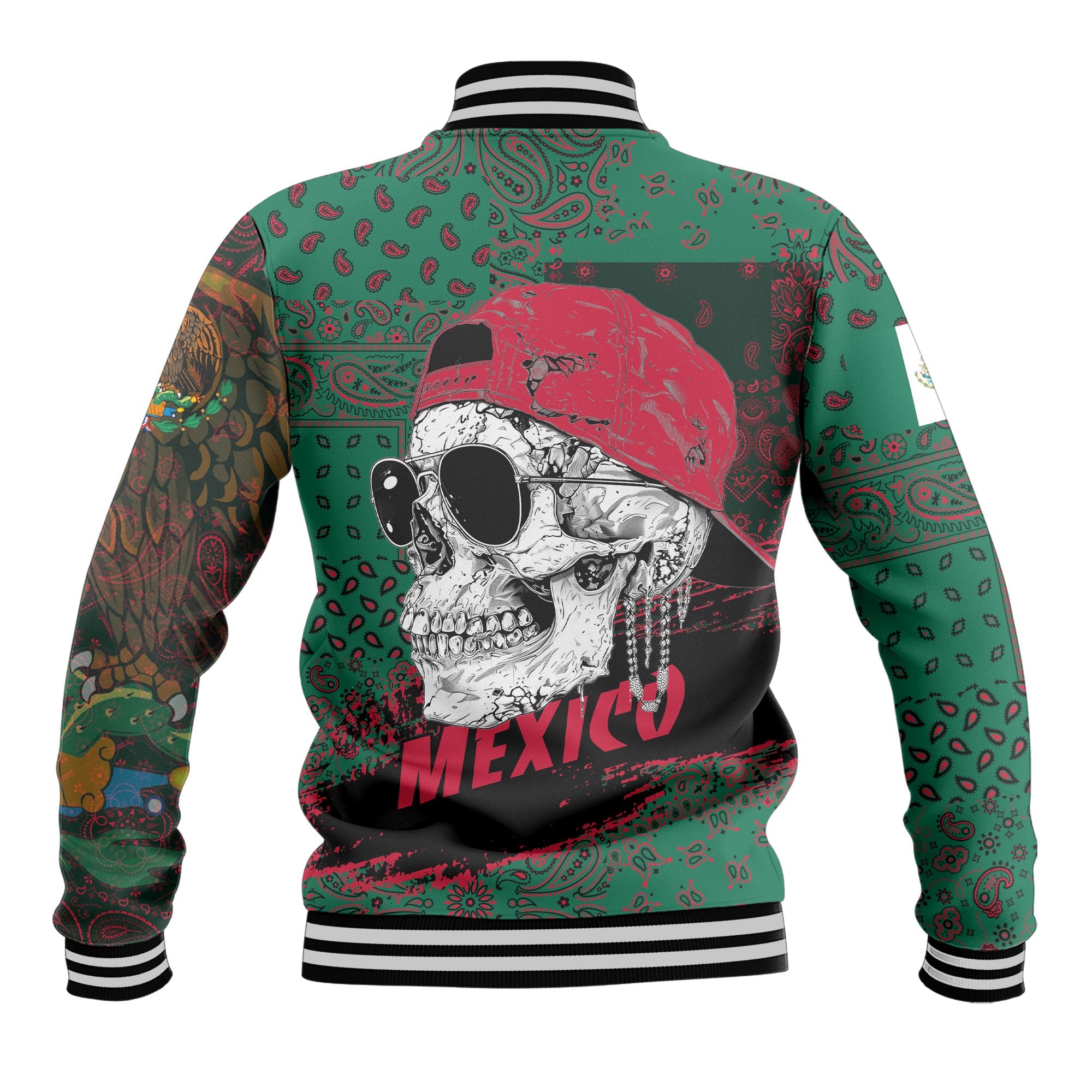 Mexico Baseball Jacket Paisley Flag And Skull Style 3