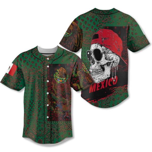 Mexico Baseball Jersey Paisley Flag And Skull Style 1