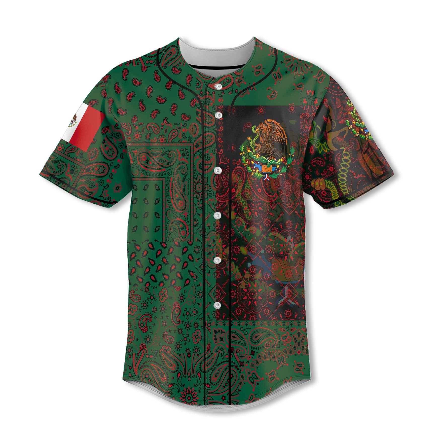 Mexico Baseball Jersey Paisley Flag And Skull Style 2