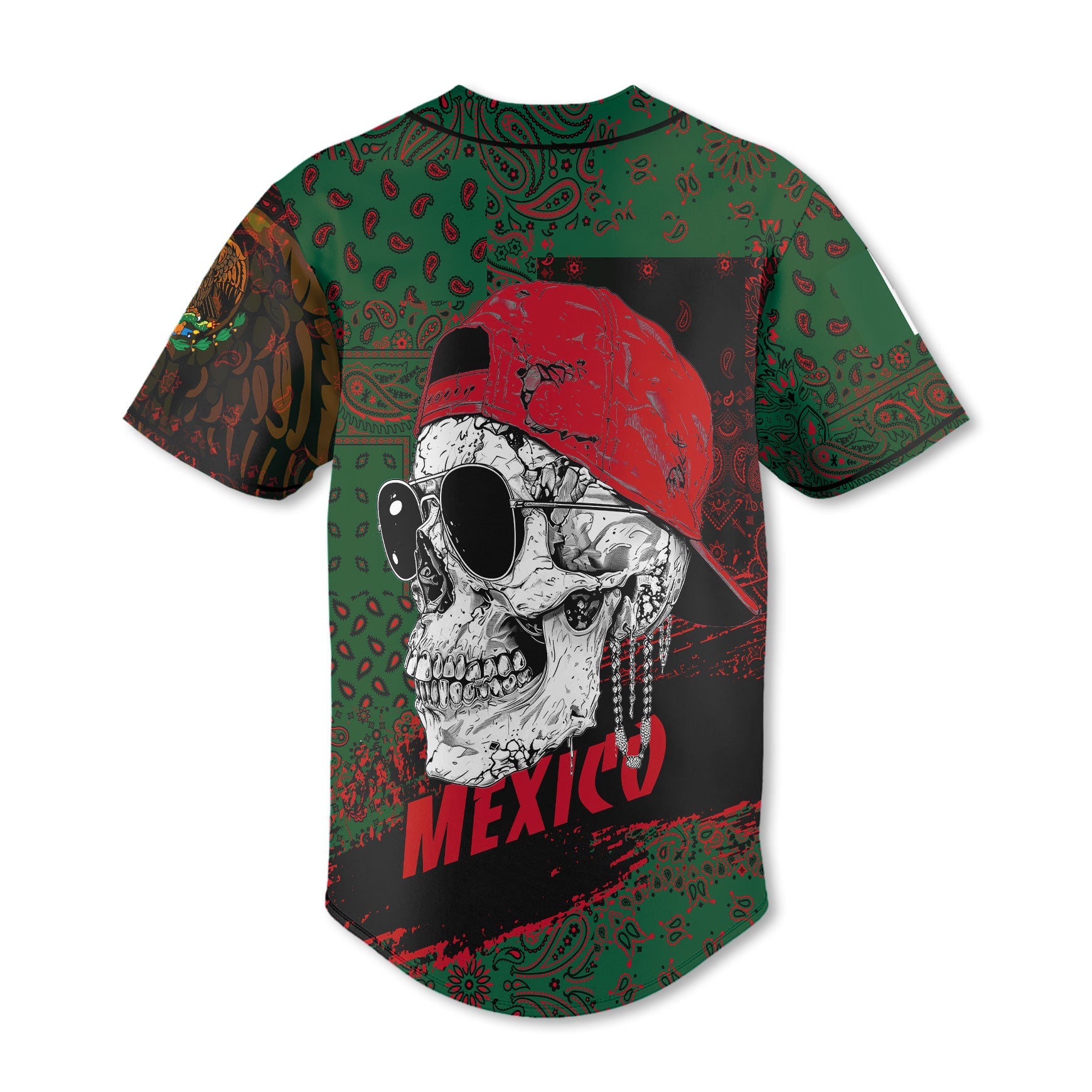 Mexico Baseball Jersey Paisley Flag And Skull Style 3