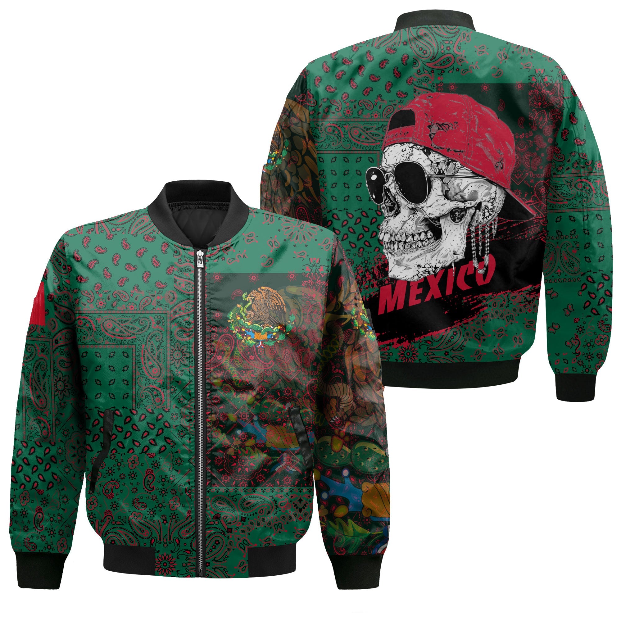 Mexico Bomber Jacket Paisley Flag And Skull Style 1