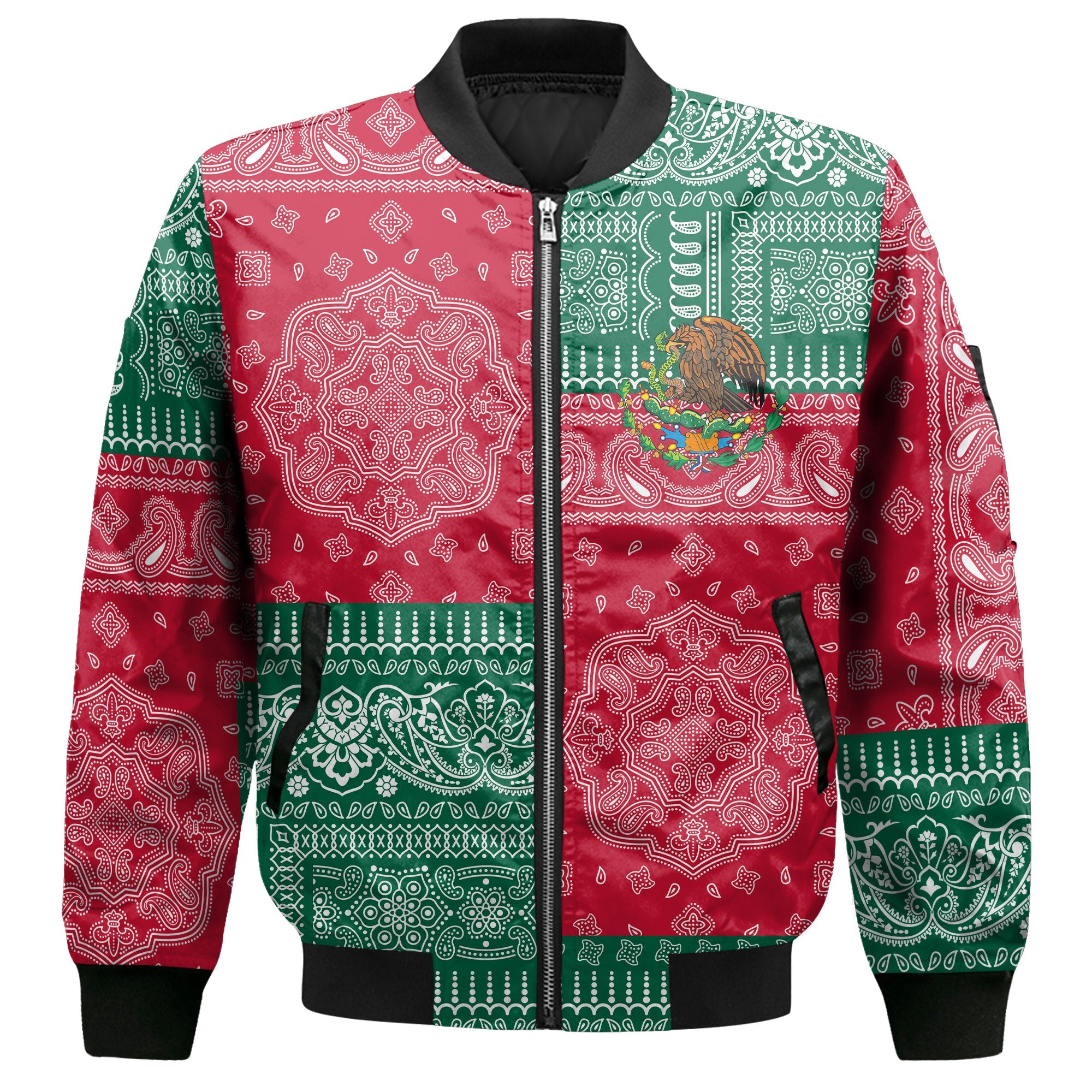 Mexico Bomber Jacket Flag And Paisley Basic Style 2