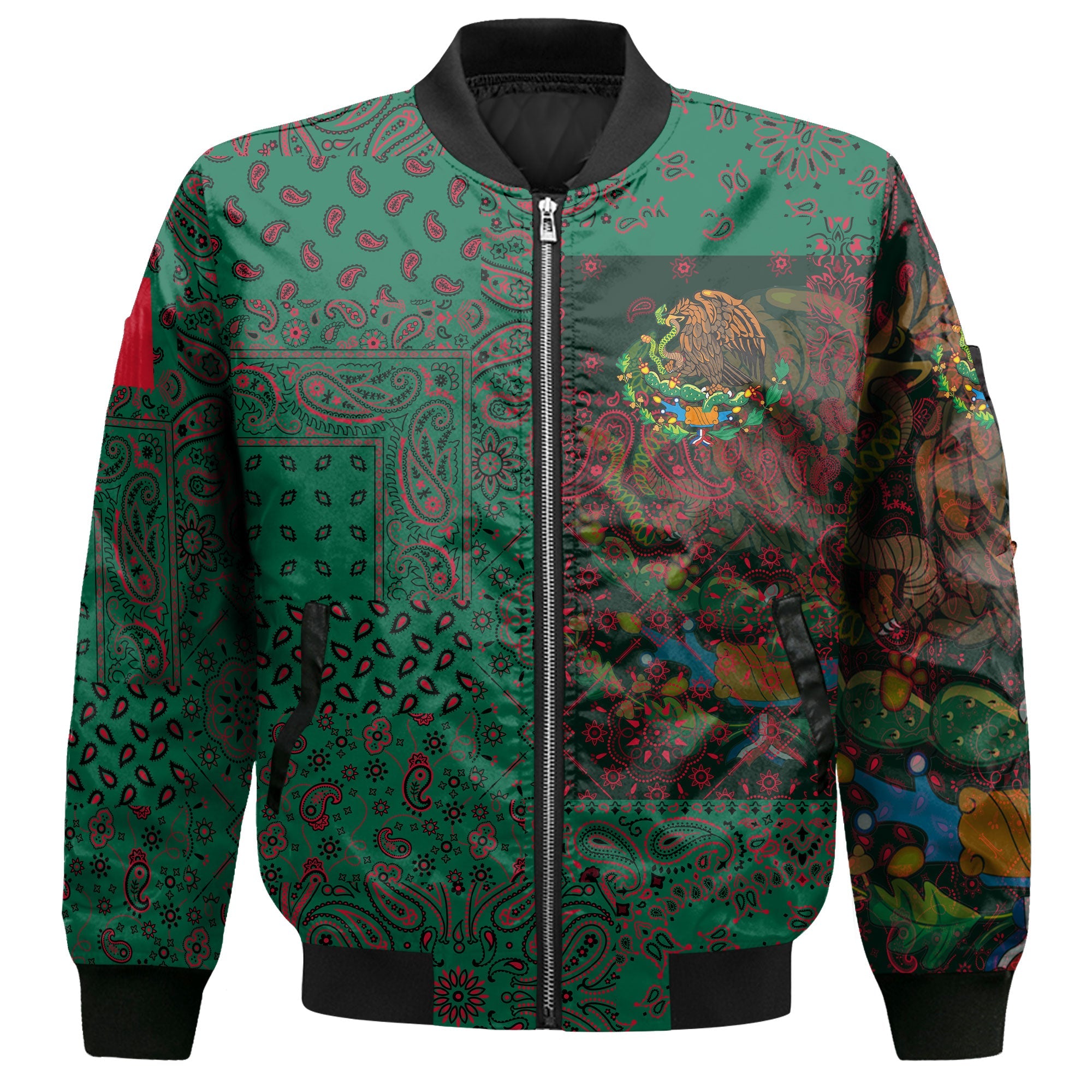 Mexico Bomber Jacket Paisley Flag And Skull Style 2