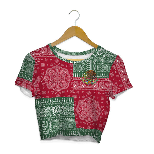 Mexico Croptop T Shirt Flag And Paisley Basic Style 1