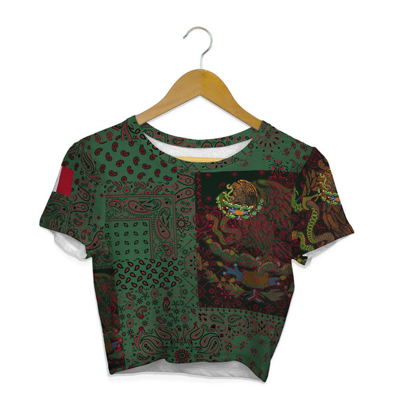 Mexico Croptop T Shirt Paisley Flag And Skull Style 1