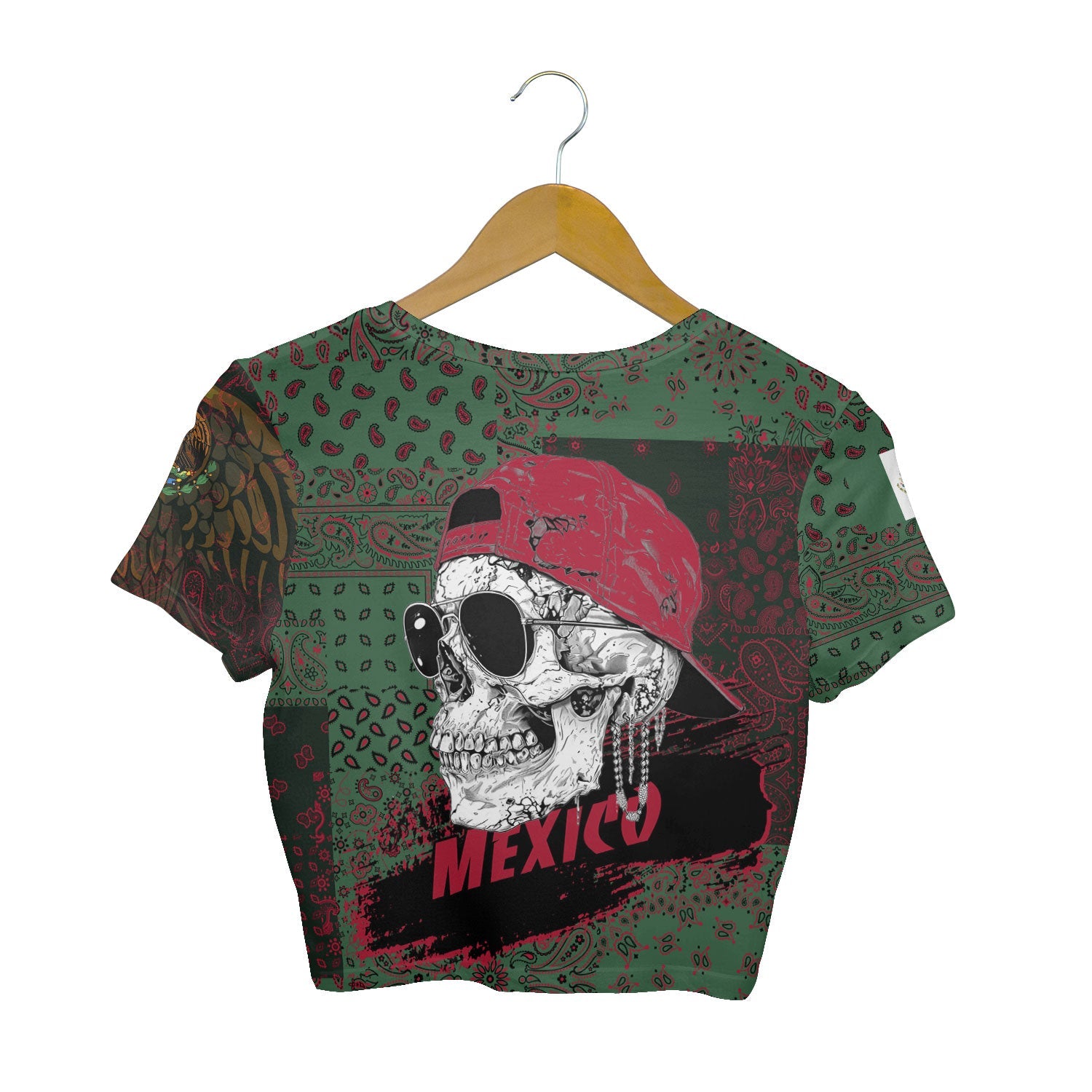 Mexico Croptop T Shirt Paisley Flag And Skull Style 2