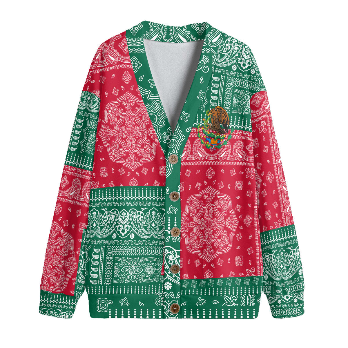 Mexico Fleece Cardigan Flag And Paisley Basic Style 1