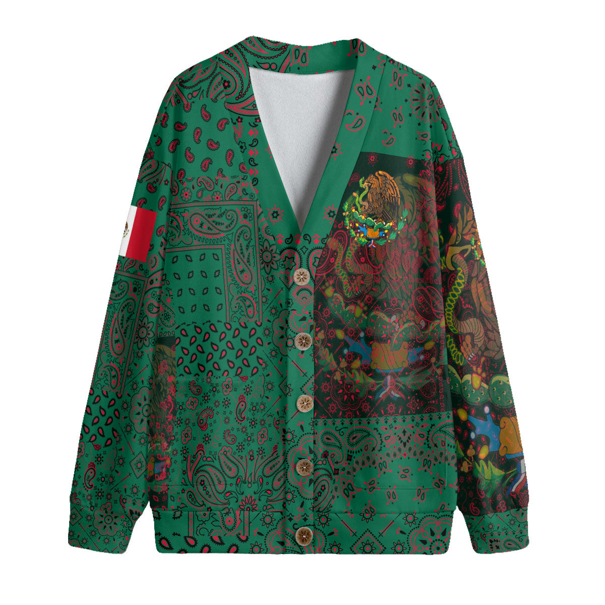 Mexico Fleece Cardigan Paisley Flag And Skull Style 1