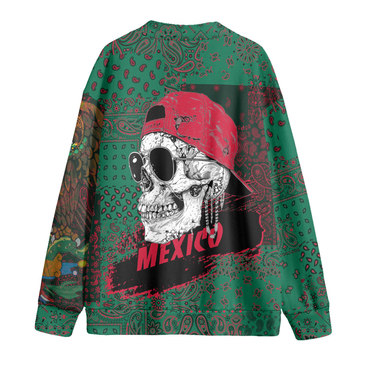 Mexico Fleece Cardigan Paisley Flag And Skull Style 2