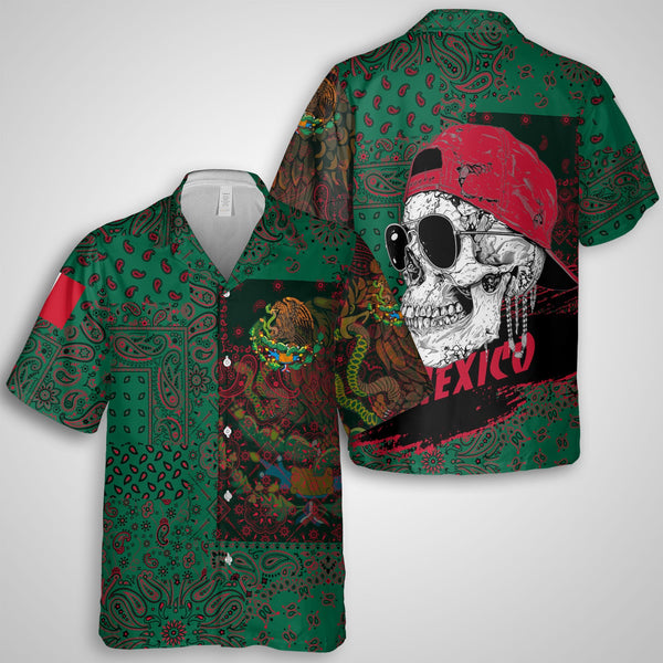 Mexico Hawaiian Shirt Paisley Flag And Skull Style 1