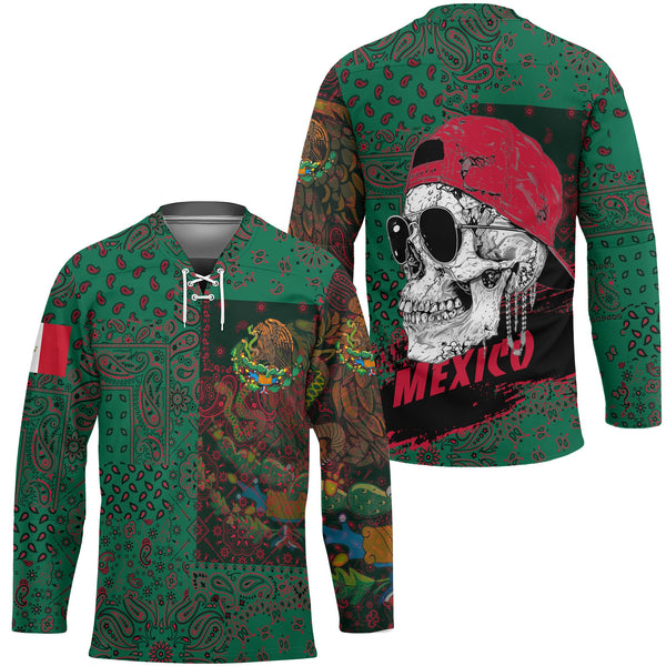 Mexico Hockey Jersey Paisley Flag And Skull Style 1