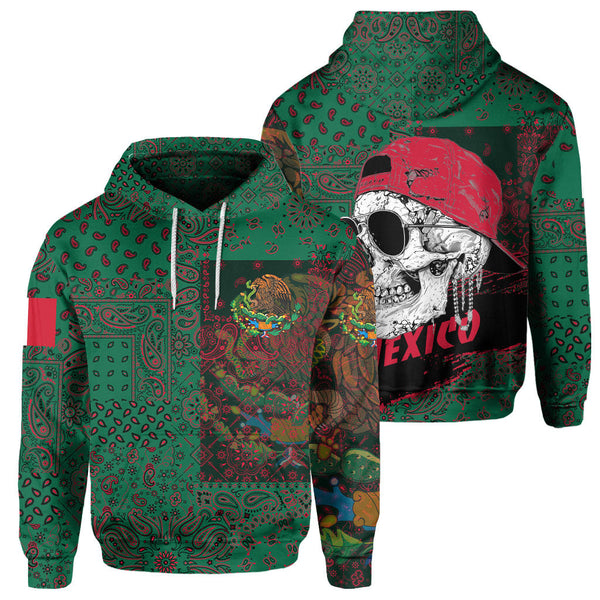 Mexico Hoodie Paisley Flag And Skull Style 1