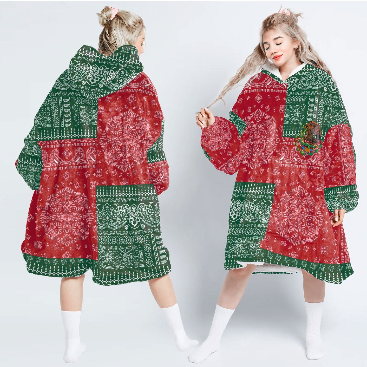 Mexico Hoodie Blanket Flag And Paisley Basic Style 1