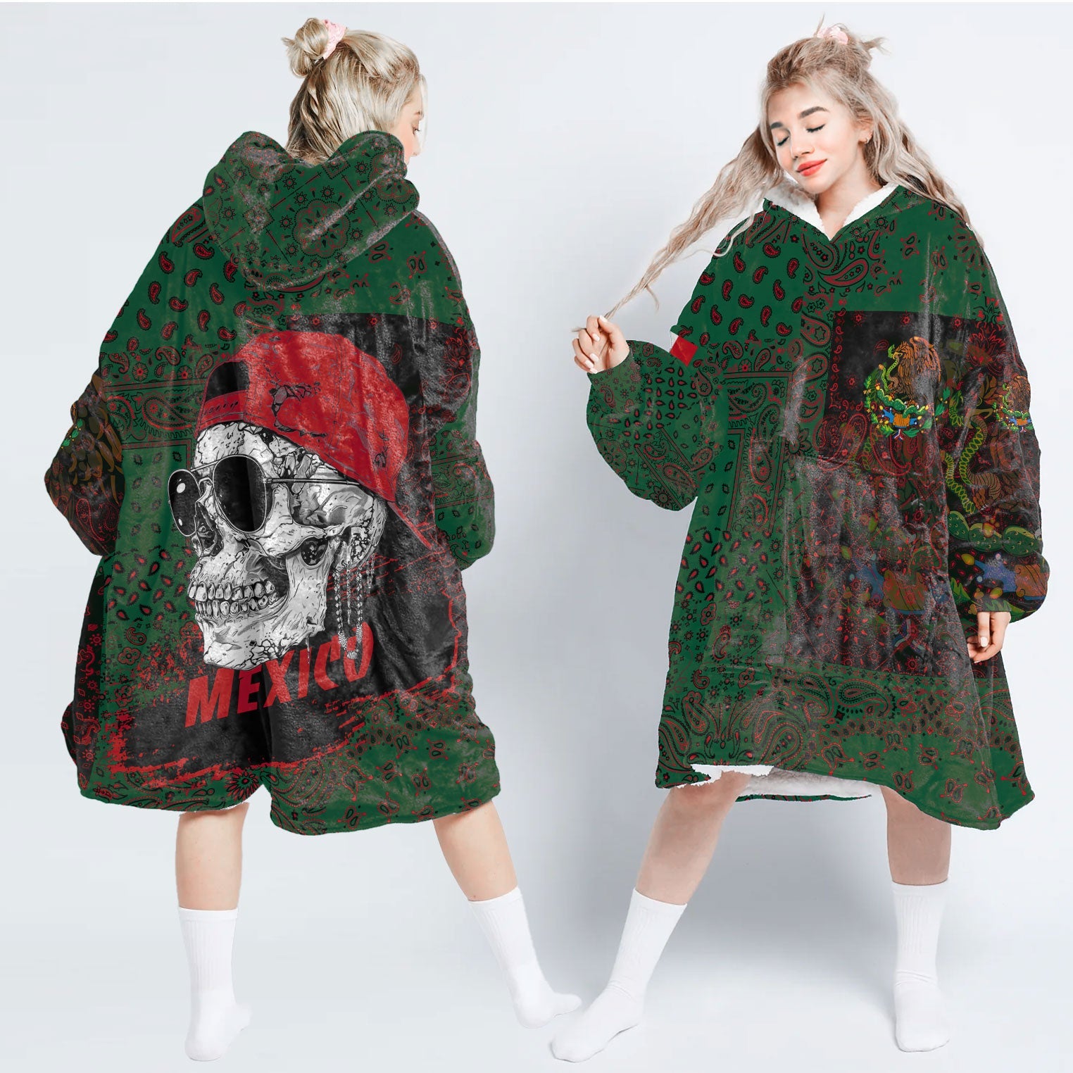 Mexico Hoodie Blanket Paisley Flag And Skull Style 1