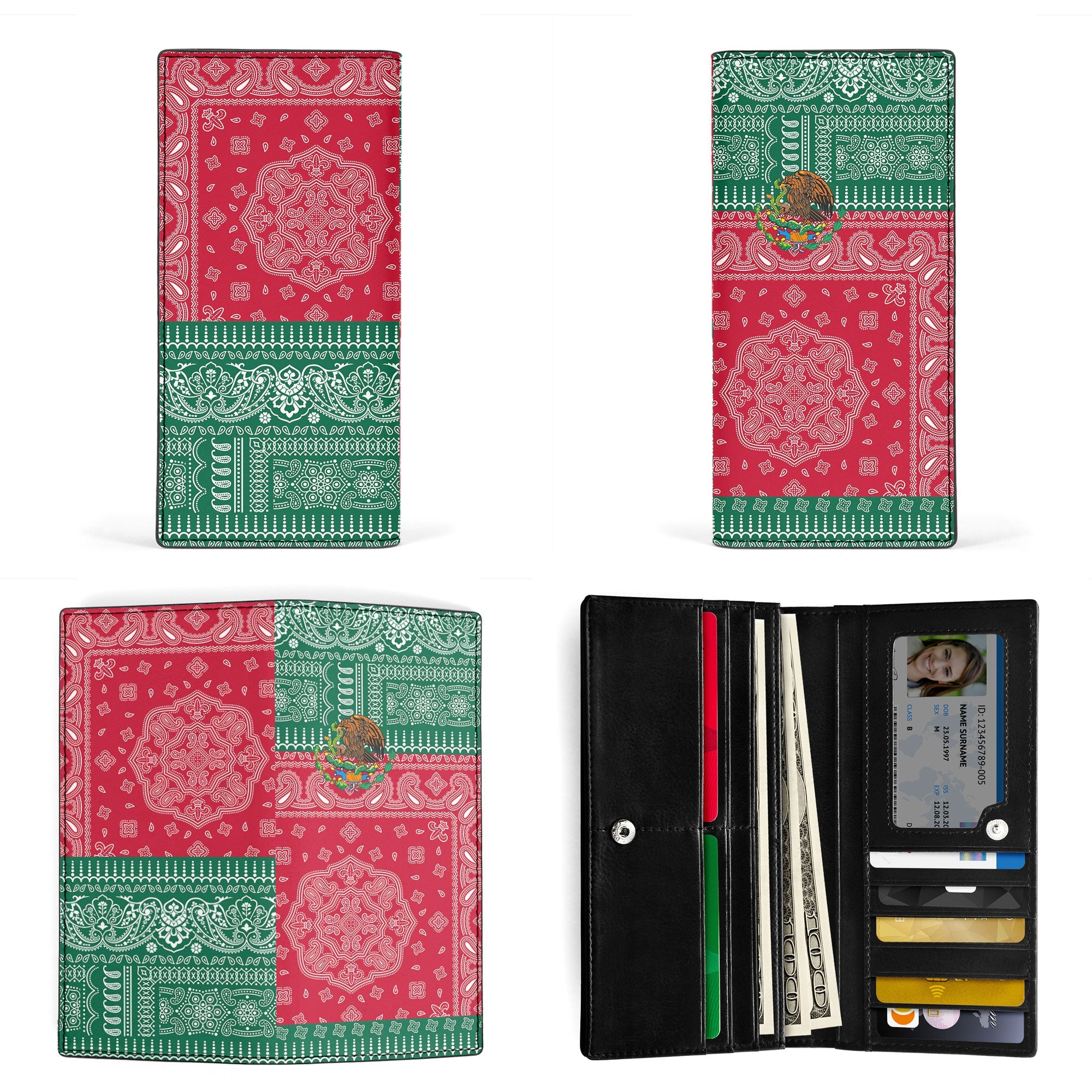 Mexico Leather Wallet Flag And Paisley Basic Style 3