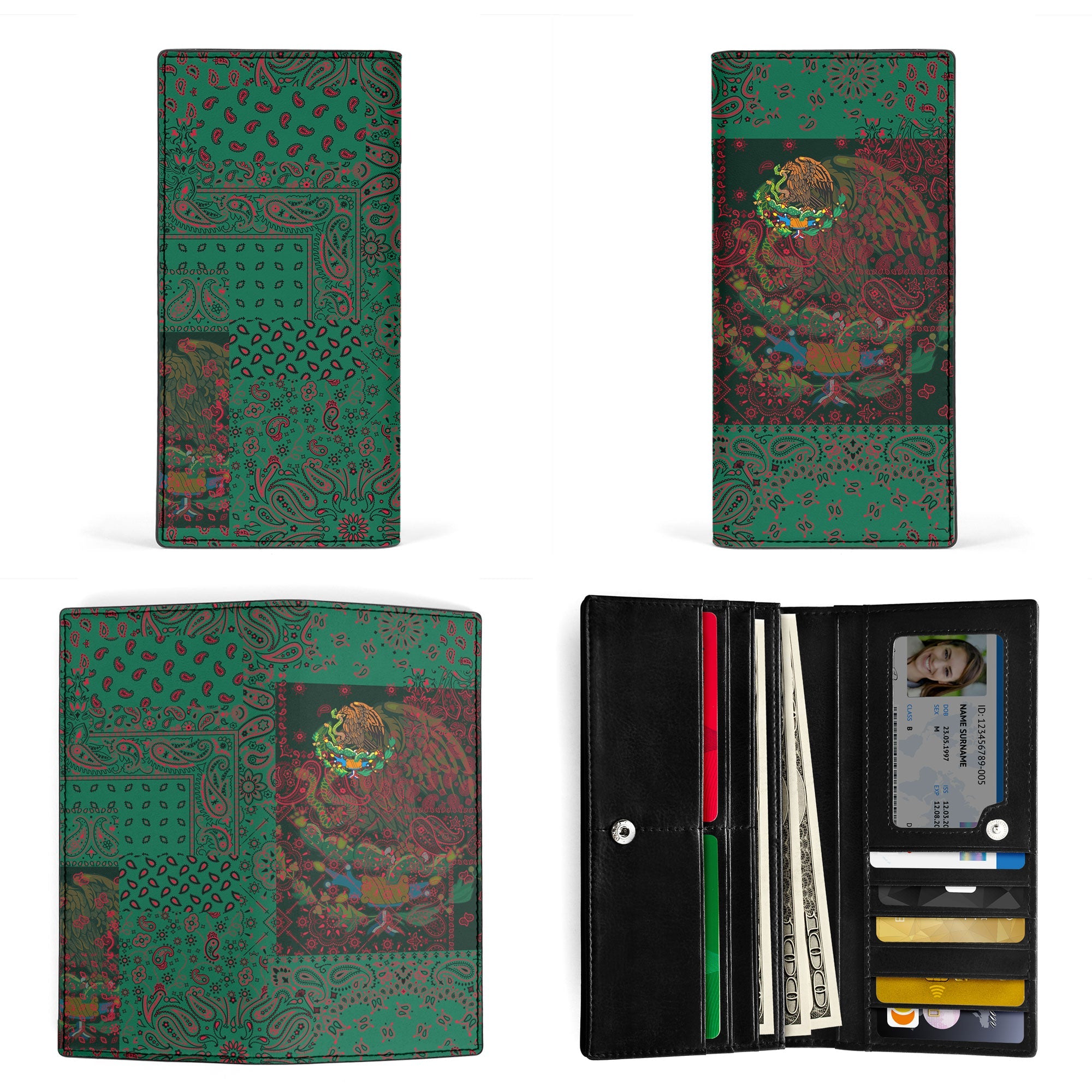 Mexico Leather Wallet Paisley Flag And Skull Style 3