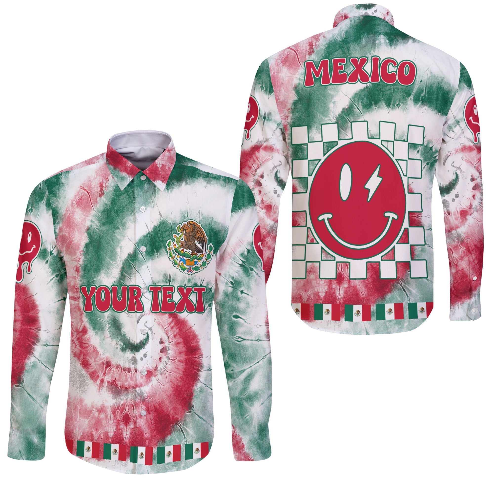 Mexico Long Sleeve Button Shirt Custom Tie Dye Style 3