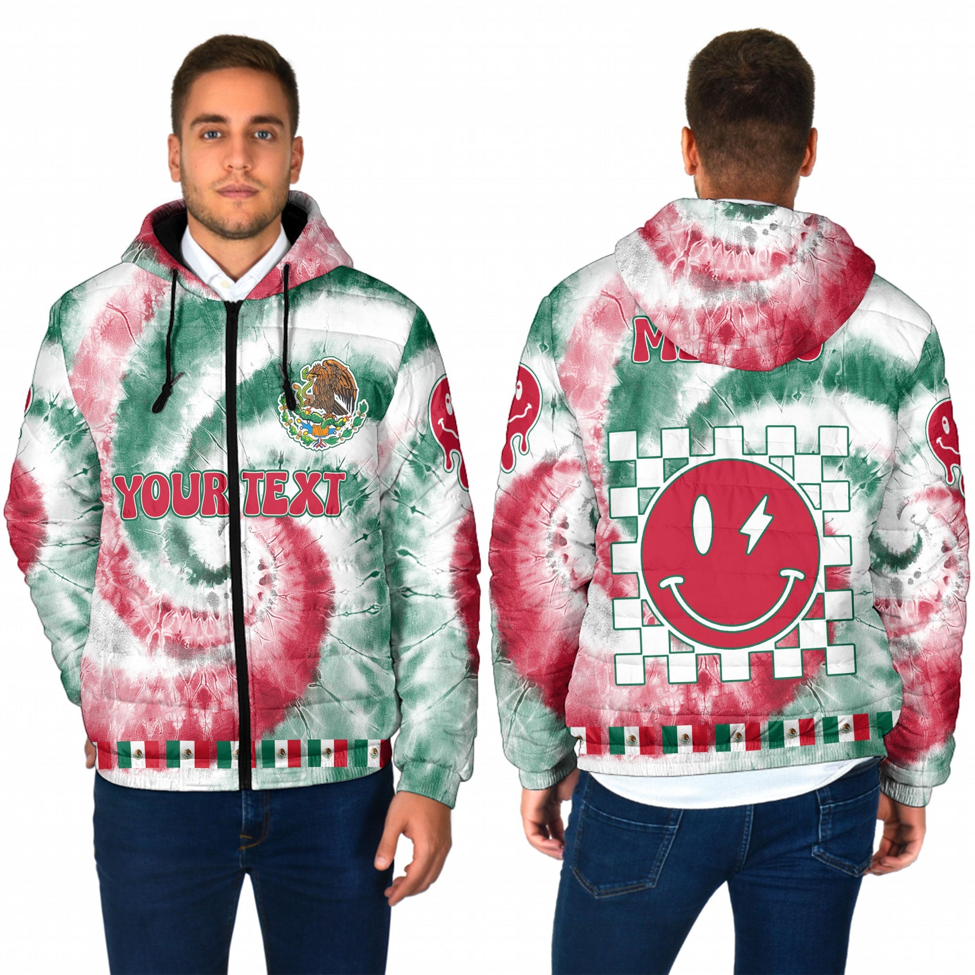 Mexico Men Hooded Padded Jacket Custom Tie Dye Style 1