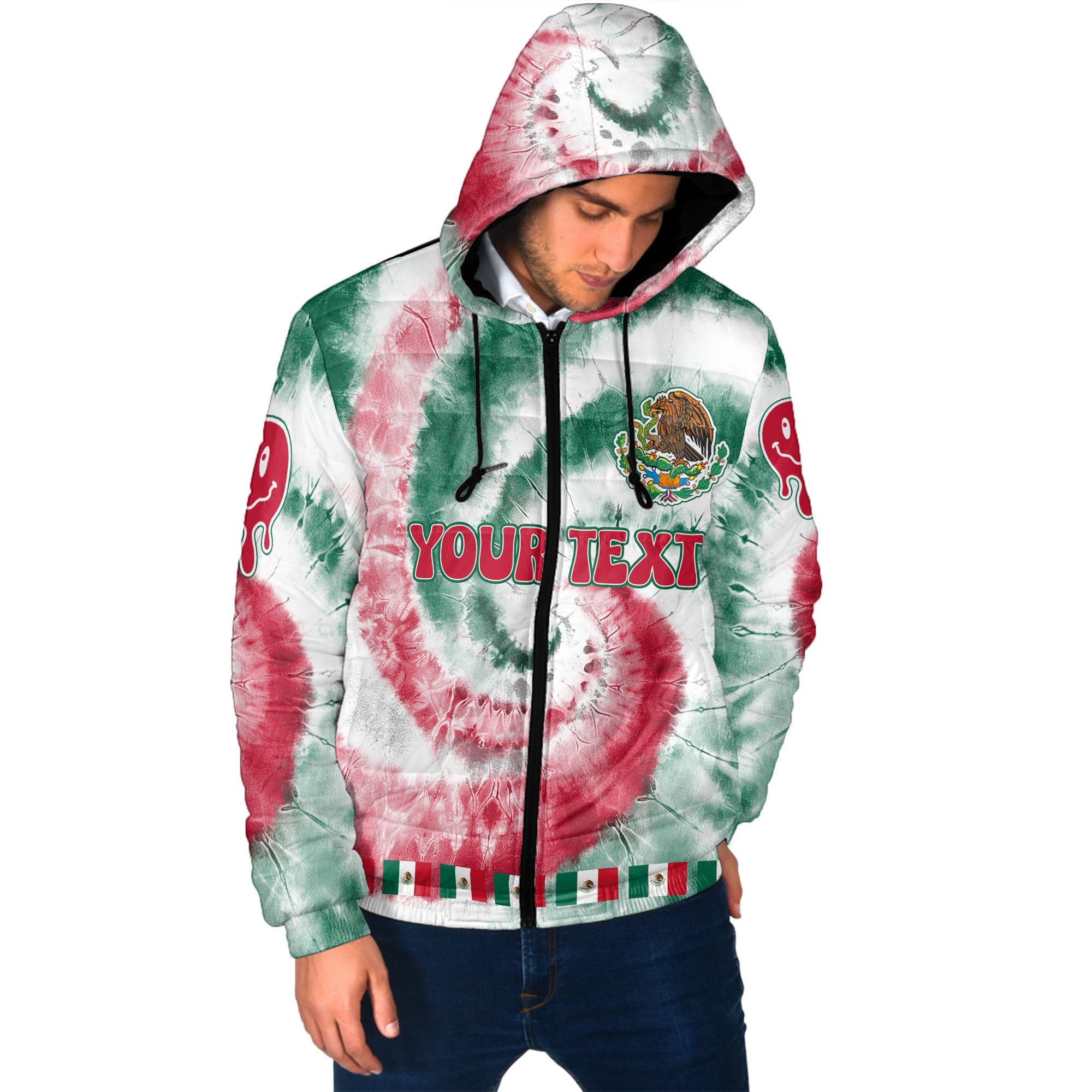 Mexico Men Hooded Padded Jacket Custom Tie Dye Style 2