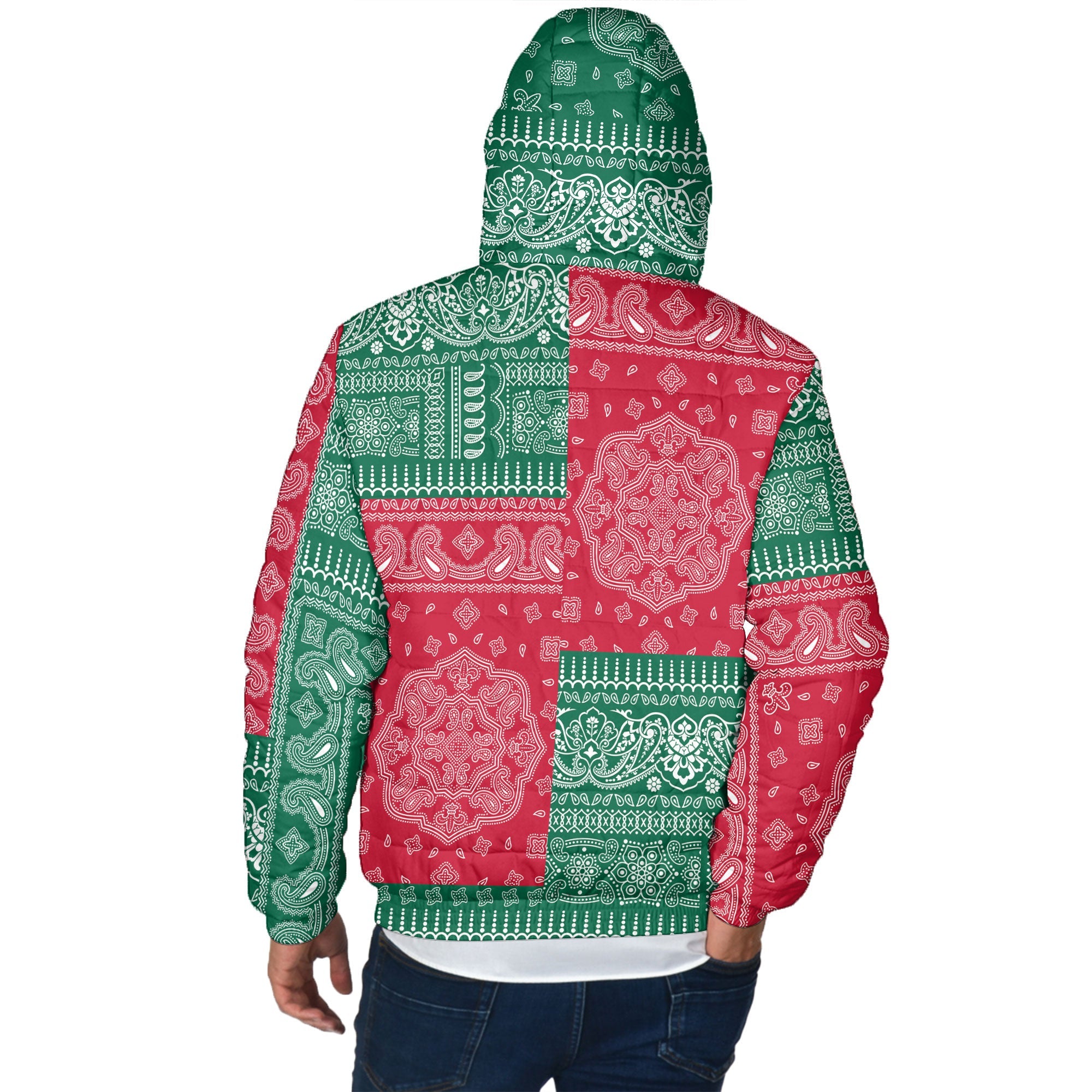 Mexico Men Hooded Padded Jacket Flag And Paisley Basic Style 3