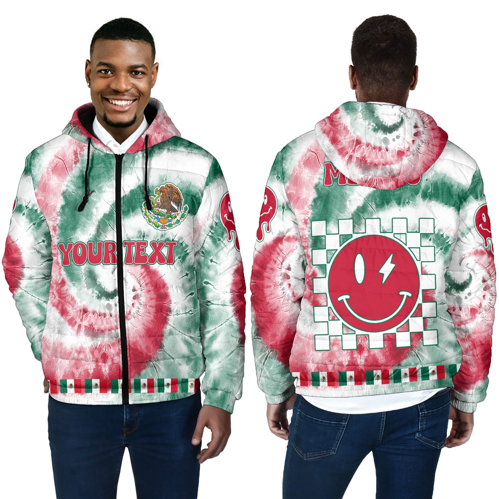 Mexico Men Hooded Padded Jacket Custom Tie Dye Style 4