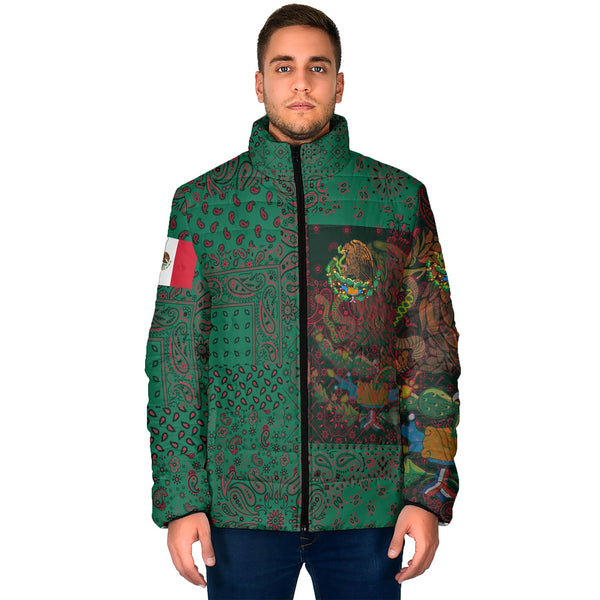 Mexico Men Padded Jacket Paisley Flag And Skull Style 1