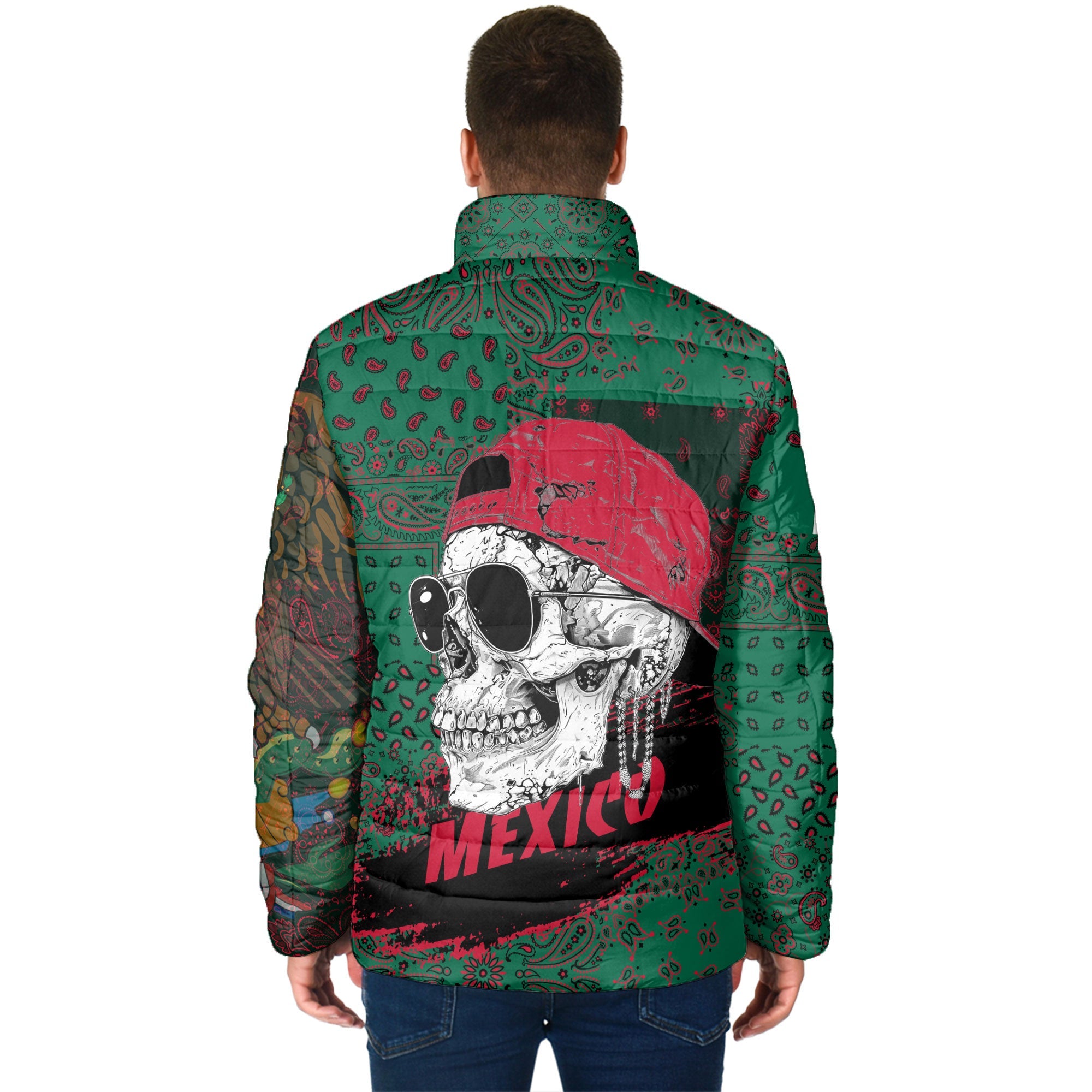 Mexico Men Padded Jacket Paisley Flag And Skull Style 2