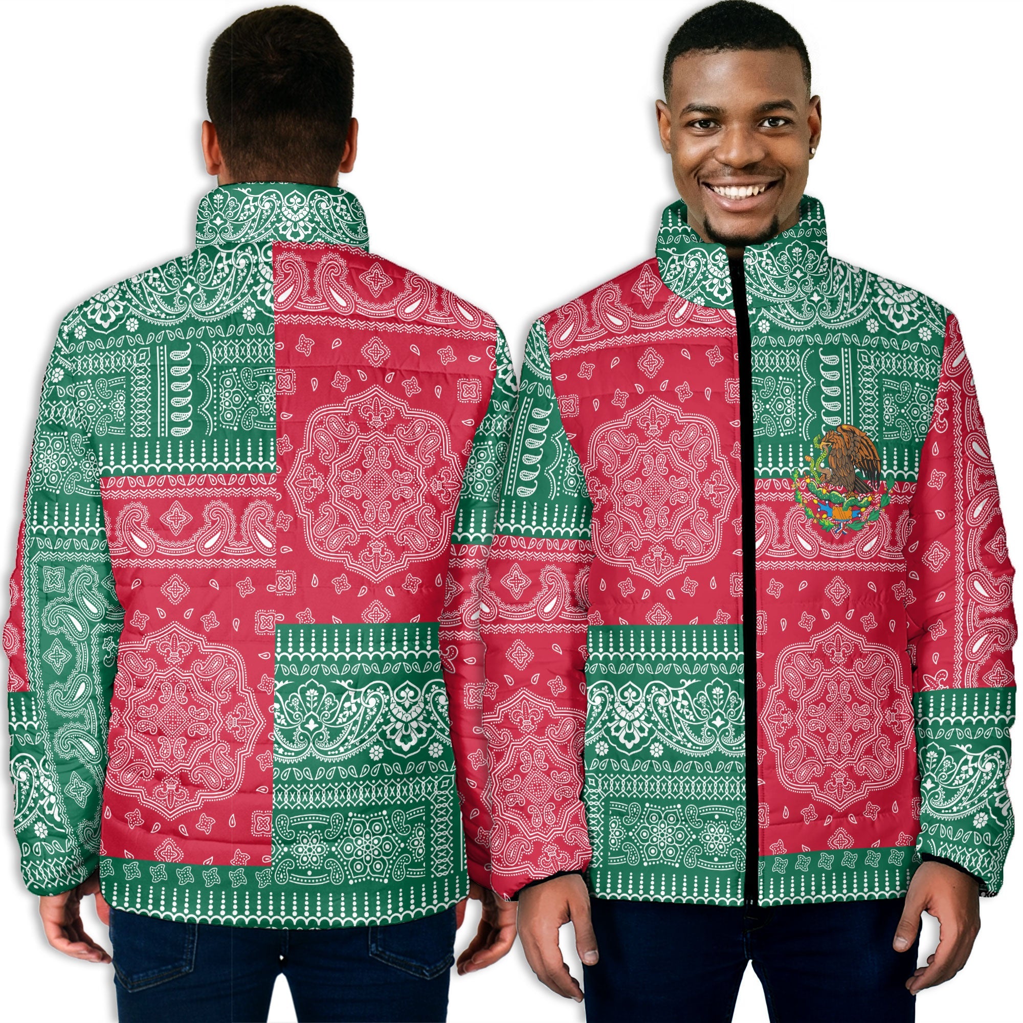 Mexico Men Padded Jacket Flag And Paisley Basic Style 3